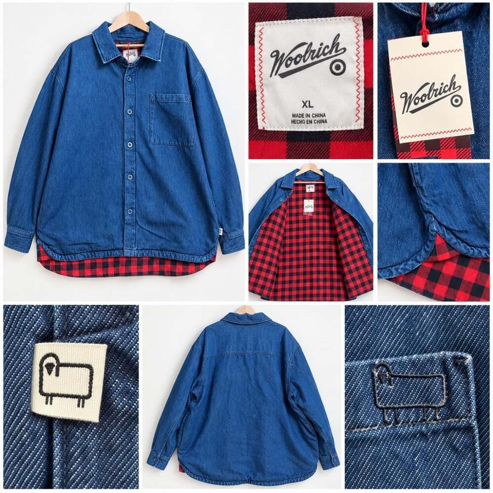 Woolrich Denim Shacket Size XL Red Buffalo Plaid Lined